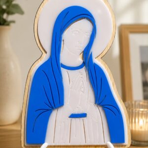 virgin mary wall plaque – wood and acrylic religious decor